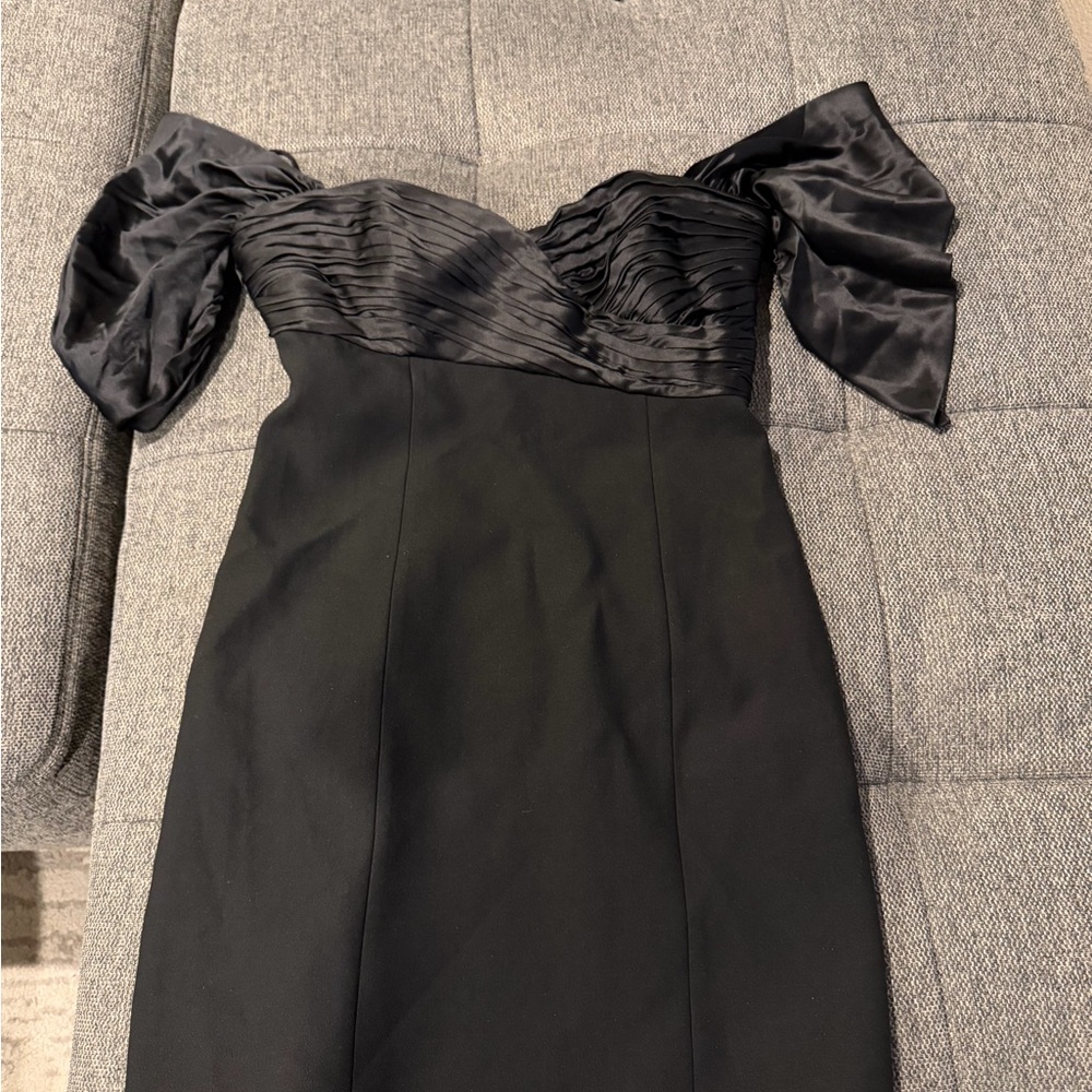 Cinq à Sept Black Satin Off-Shoulder Mini Dress